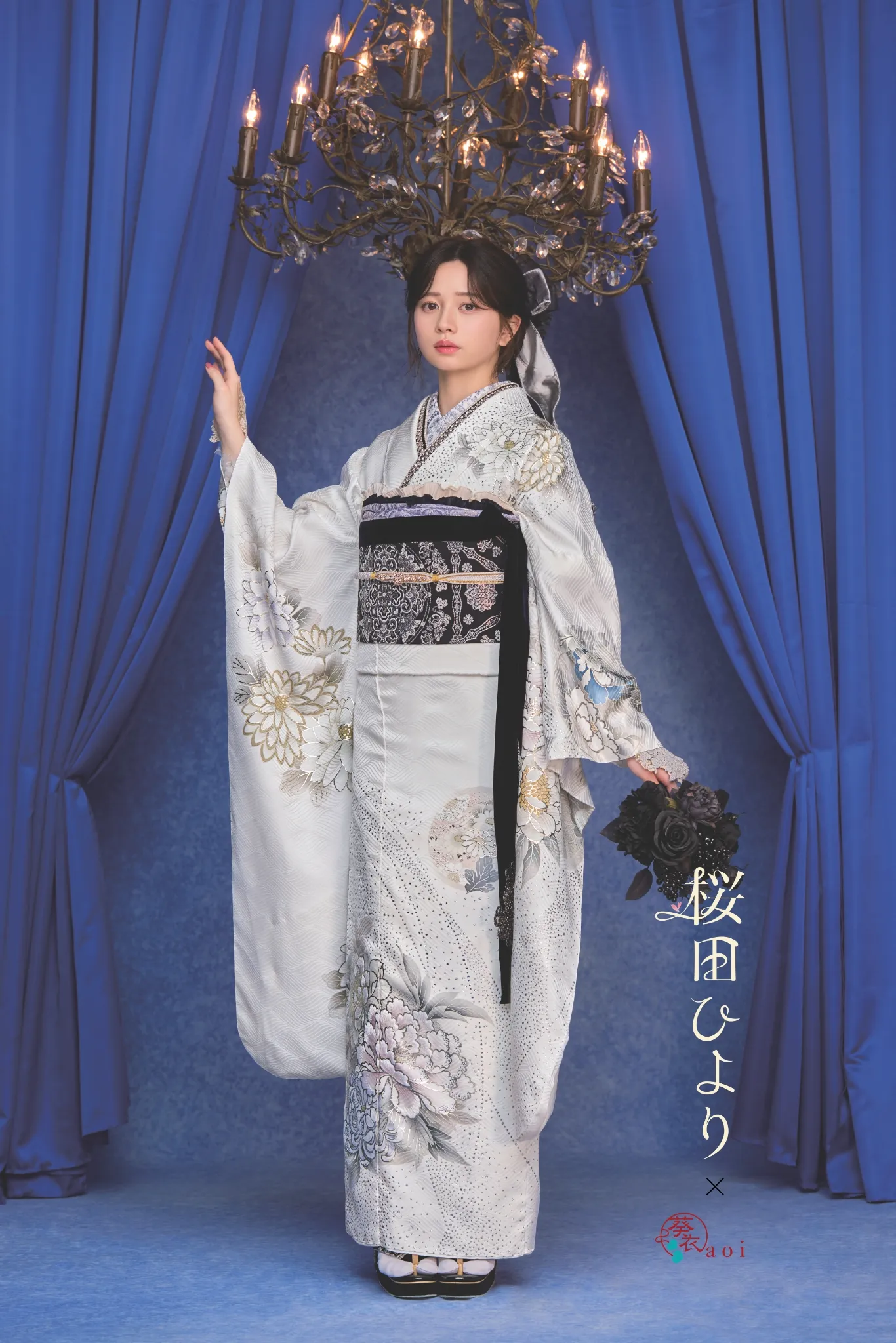 白　ラインストーン　菊　牡丹