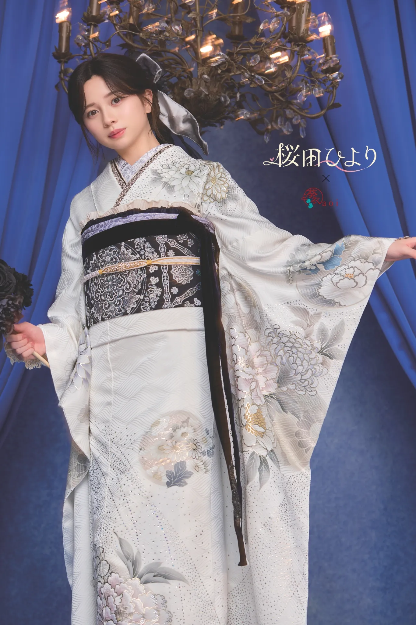 白　ラインストーン　菊　牡丹